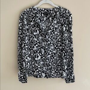 Banana Republic Black and White Long Sleeve Blouse with Tie Front